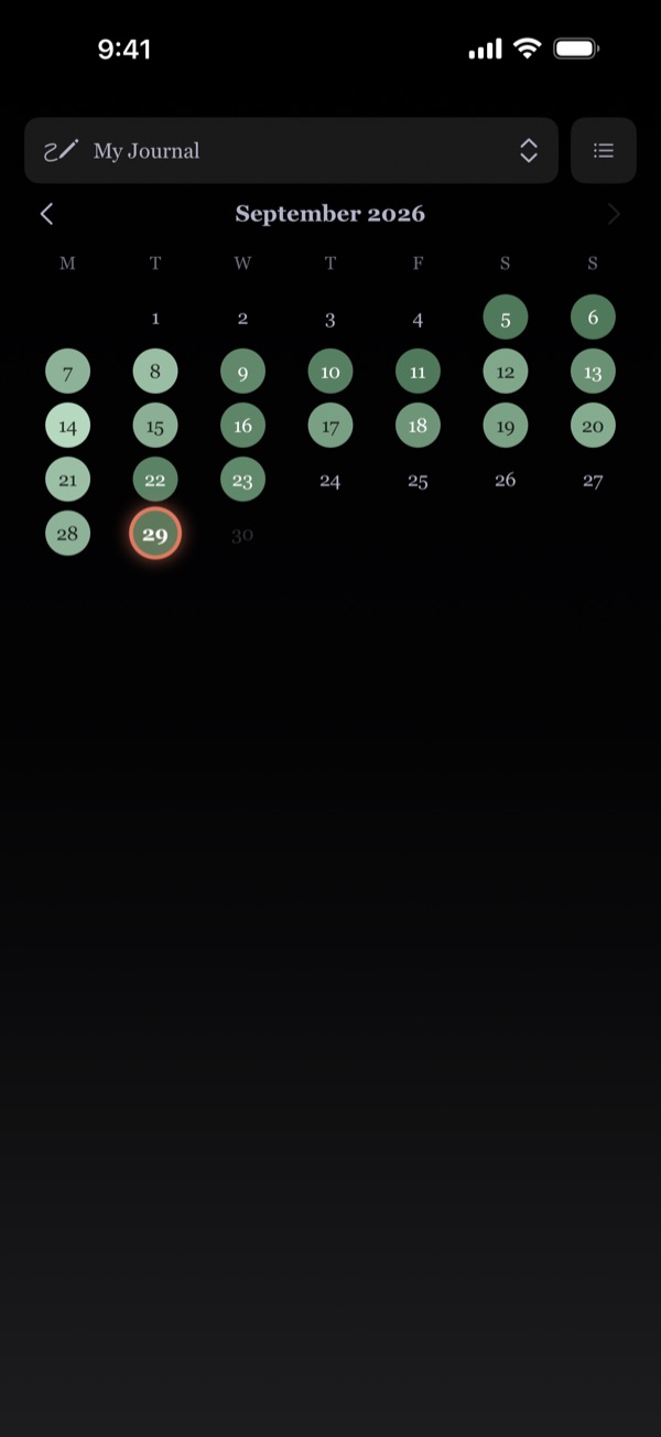 The Unwritten calendar on iPhone